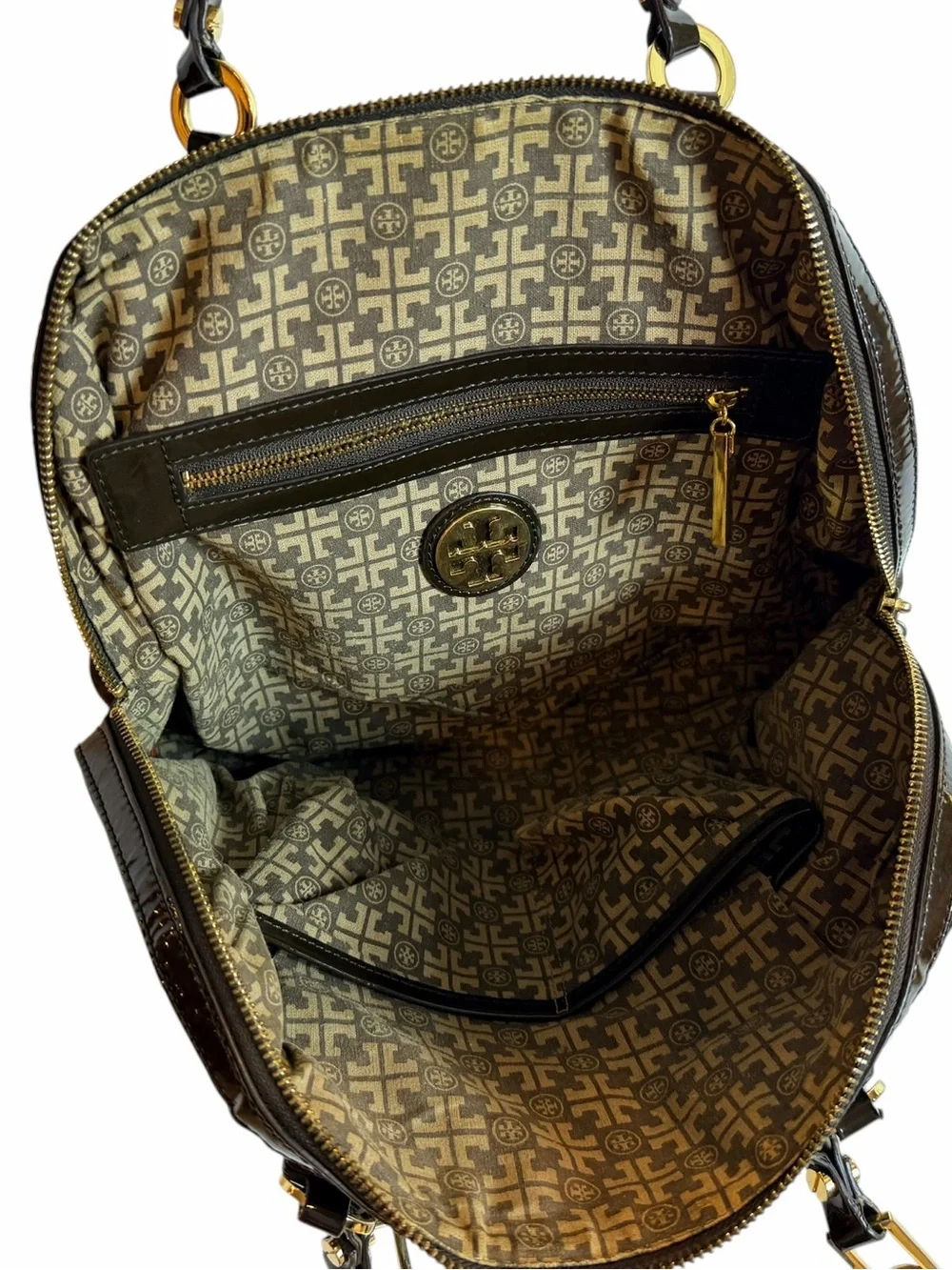 Tory Burch Brown Suede Leather Dome Satchel Gold Hardware Top Handle Bag